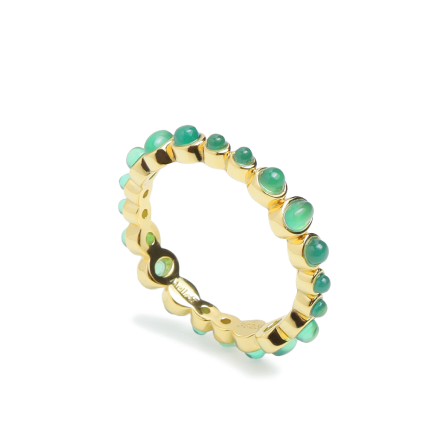 Dot Line Ring Gold - Green Stone -