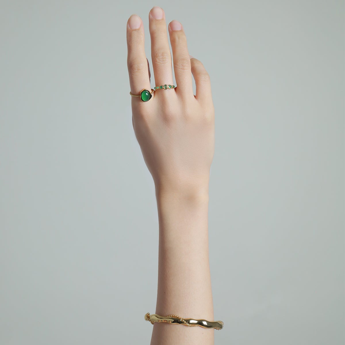 Dot Line Ring- Green Stone 【Casual】（Gold） | Melloff