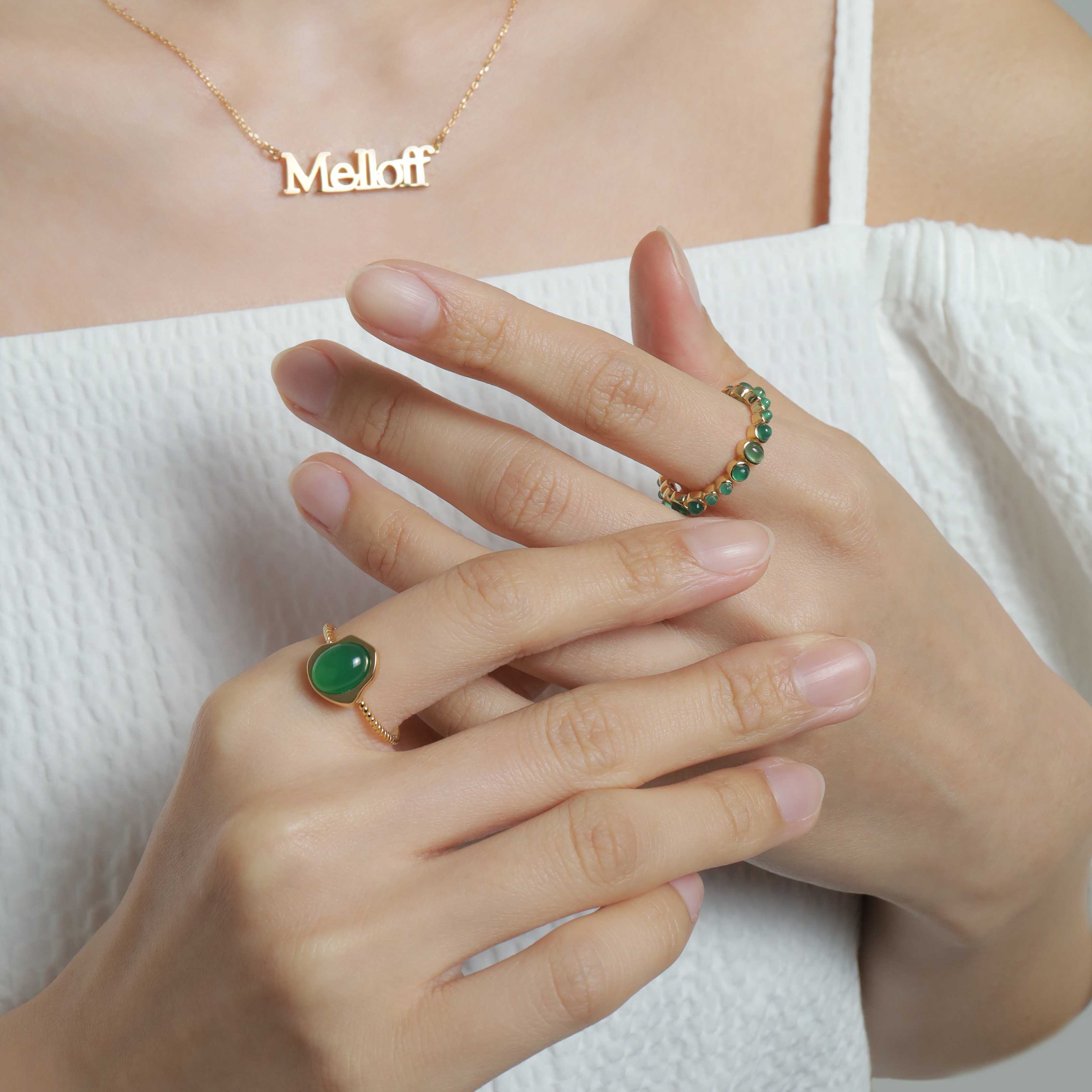 Dot Line Ring- Green Stone 【Casual】（Gold） | Melloff